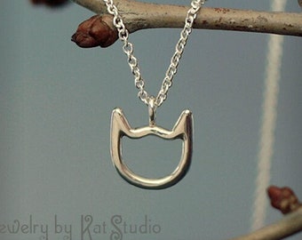 Cat necklace, Sterling Silver 925, pendant kitty, cat face, Jewelry by Katstudio