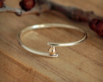 Dainty Sterling Silver Ring with 14K Gold Dot