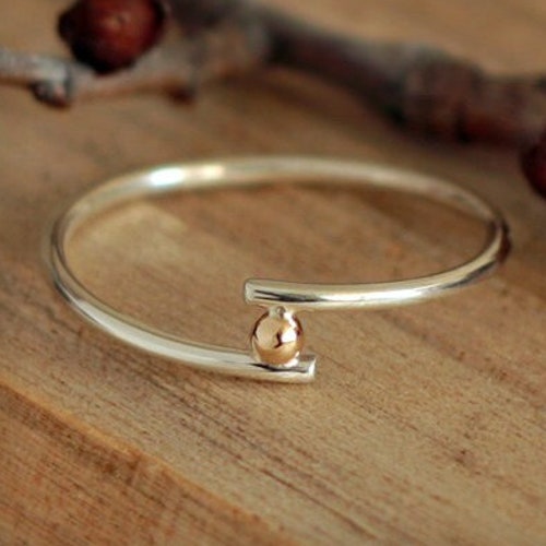 Hybrid Dainty Ring Recycled Sterling Silver Ring With 14K Etsy