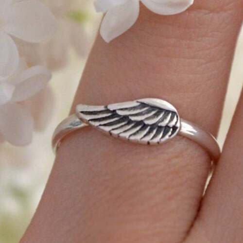 Sterling Silver Angel Wing Ring Birthstone Ring Memorial Etsy