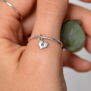 Personalized heart charm ring Sterling silver initial ring Initial jewelry Silver heart ring Initial heart Friendship personalized ring