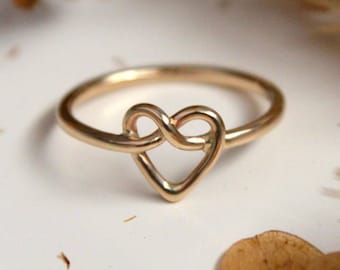 Heart knot ring Gold plated sterling silver Love knot ring Infinity heart ring Promise ring Celtic gold heart knot ring Jewelry by Katstudio