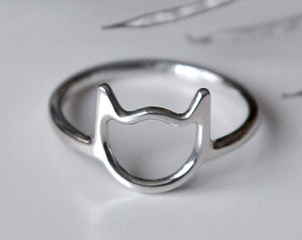 Cat Ring - handmade - Recycled Sterling Silver 925 - Bague silhouette tête de chat Sterling silver cat ring - Jewelry by Katstudio