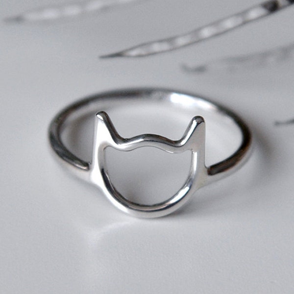 Cat Ring - handmade - Recycled Sterling Silver 925 - Bague silhouette tête de chat Sterling silver cat ring - Jewelry by Katstudio