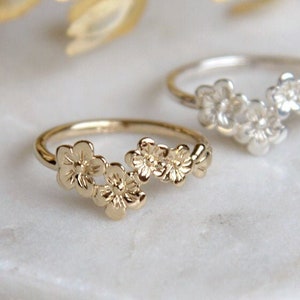 Sakura ring in sterling silver or gold plated sterling silver Handmade Jewelry by KatStudio Cherry blossom ring Flower ring Botanical ring