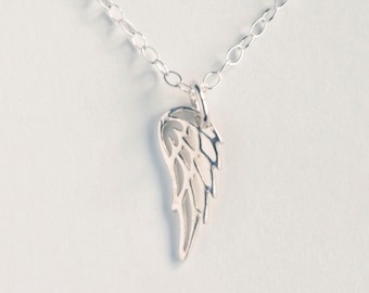 Sterling Silver Angel Wing Necklace: Polished 925 Pendant