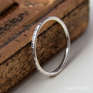 Textured Sterling Silver Stacking Ring: Hammered Minimalist Band