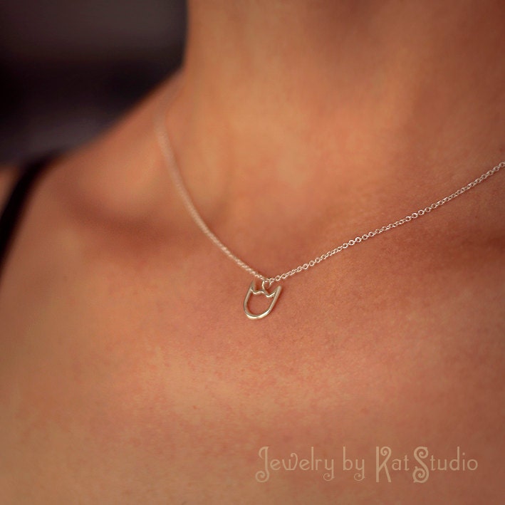 Cat Necklace, Sterling Silver 925, Pendant Kitty, Cat Face