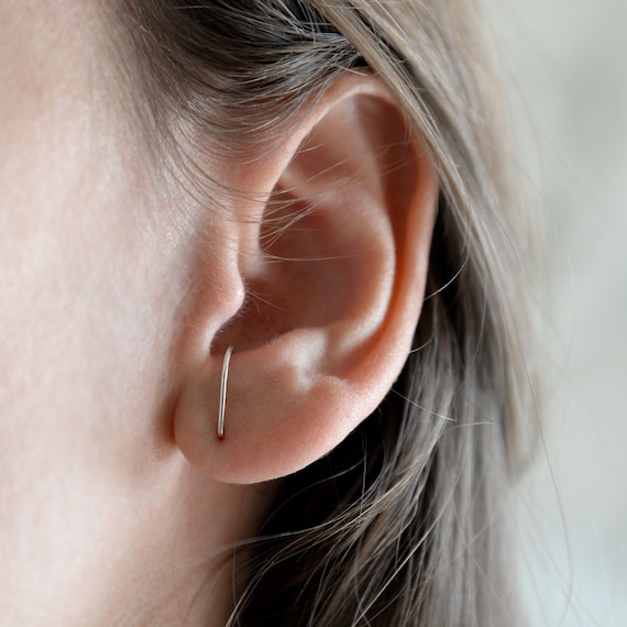 Sterling Silver Suspender Earring: Minimalist Bar Stud Ear Cuff