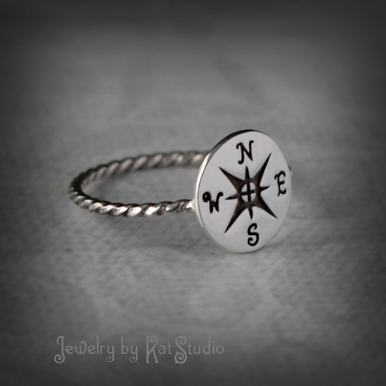 Compass ring silver compass nautical ring true north travel ring Recycled sterling silver 925 Jewelry by KatStudio image 3