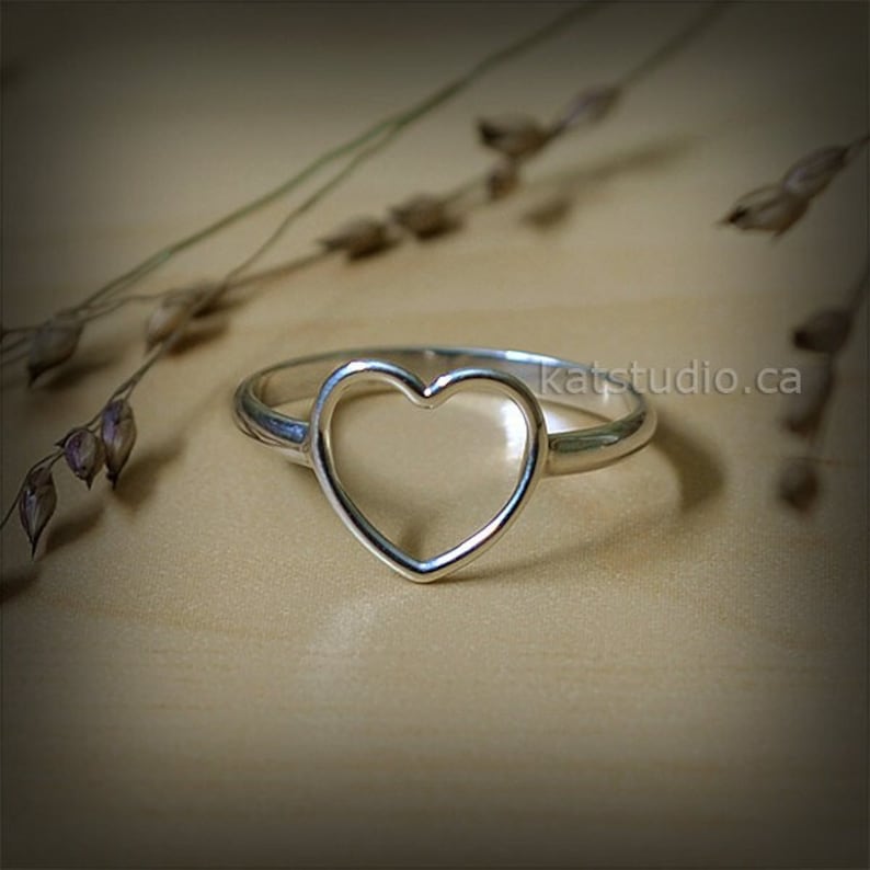 Heart Ring, love ring, silver ring, open heart ring, love ring, sterling silver heart ring, Recycled Sterling Silver 925, KatStudio Jewelry image 1