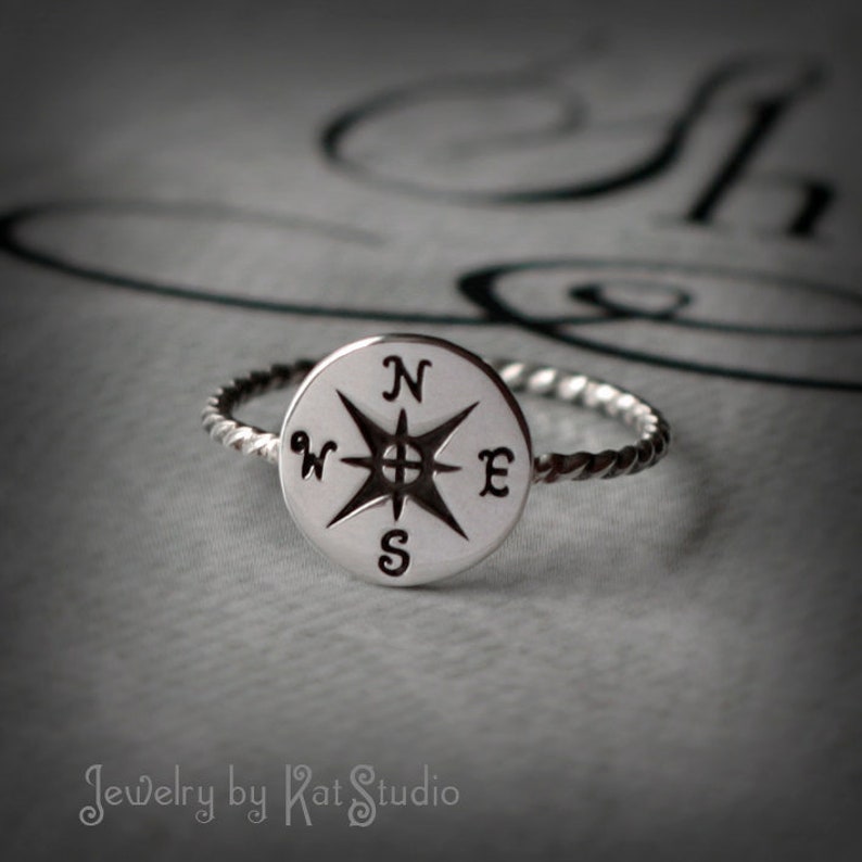 Compass ring silver compass nautical ring true north travel ring Recycled sterling silver 925 Jewelry by KatStudio image 1