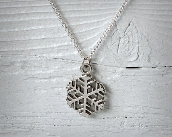 Sterling Silver Snowflake Necklace: Christmas Holiday Jewelry