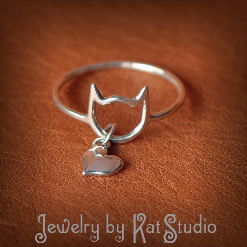 I Love Cats Cat Ring Heart Charm Recycled Sterling Etsy