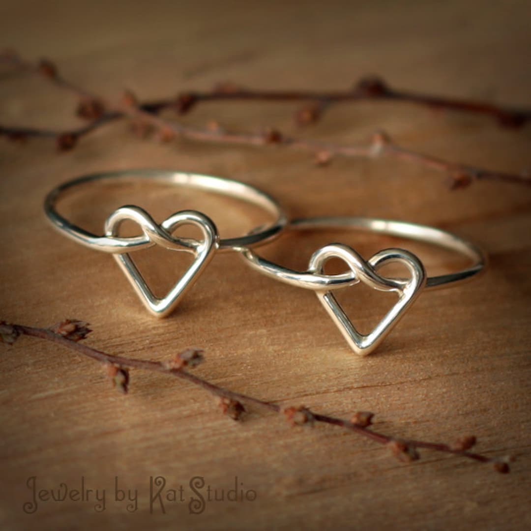 2 Infinity heart rings Set of two heart knot rings Recycled sterling ...