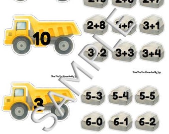 Dump Truck Addition and Subtraction from 0 to 10, Boy, Pre-2 grade maths