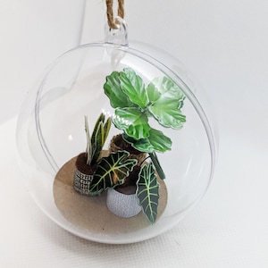 Miniature Houseplant Ornament- Fiddle Leaf Fig, Alocasia Polly, Snake Plant  3" Size