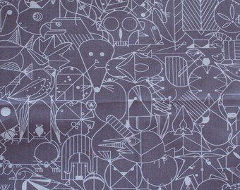 Taupe Organic Cotton Fabric, Ruffled Feathers Poplin from the Charley Harper End Papers Basics Collection by Birch Fabrics