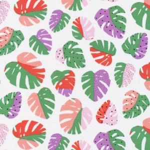 Organic Cotton Fabric, Cloud 9 Organic Cotton, Happy Monstera from The Happy Days Collection by Brook Gossen, Quilters Weight