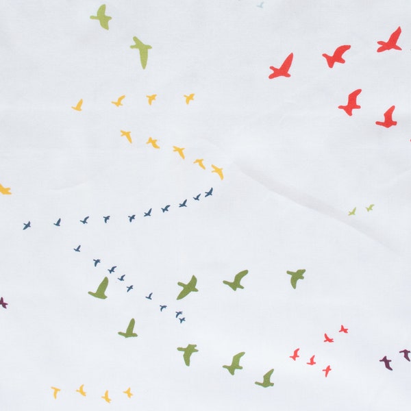 Birch Organic Cotton Fabric, Small Flight Poplin from the Camp Holiday Poplin Collection, Bird fabric