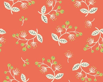 Forest Fabric, Monaluna Organic Cotton Fabric, Sprig Rosy Poplin from the Amour Vert