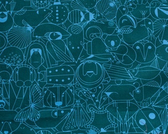 Blue Organic Cotton Fabric, Evergreen Poplin from the Charley Harper End Papers Basics Collection by Birch Fabrics