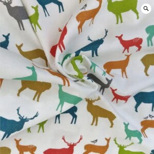 Elk Fabric, Birch Organic DOUBLE GAUZE, Elk Fam Multi, Animal Fabric, Multi Colored Fabric image 2