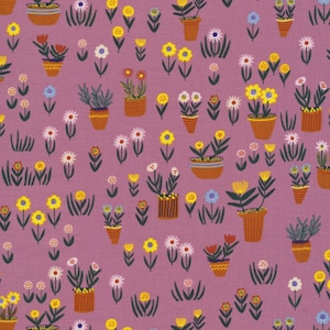 Organic Cotton Fabric, Cloud 9 Organic Cotton, Plant Pots from the Furrow Collection by Leah Duncan, Quilters Weight