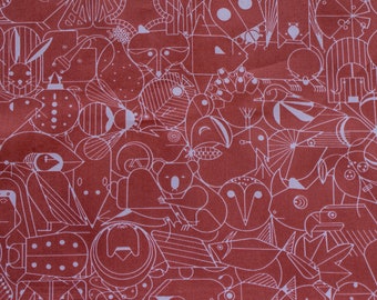 Red Organic Cotton Fabric, Burnt Brick Poplin from the Charley Harper End Papers Basics Collection by Birch Fabrics