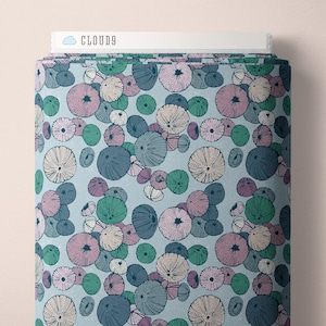 Cloud 9 Organic Cotton Fabric, Sea Urchin in Light Blue from the Seashell Serenade Collection by Jayme Murray, Quilters Weight