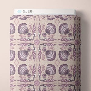 Seashell fabric, Cloud 9 Organic Cotton Fabric, Shell tile beige from the Seashell Serenade Collection by Jayme Murray, Quilters Weight