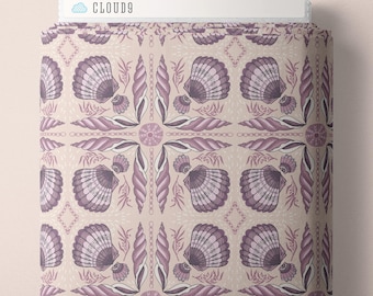 Seashell fabric, Cloud 9 Organic Cotton Fabric, Shell tile beige from the Seashell Serenade Collection by Jayme Murray, Quilters Weight