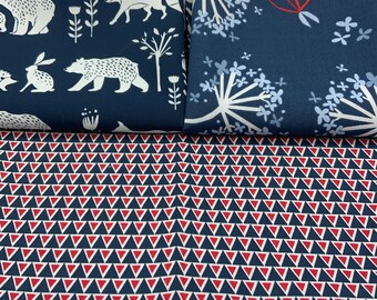 Fat Quarter Bundle, 3 coordinating fabrics from the Simple Life Collection by Monaluna, Organic Cotton Fabric, Animal Fabric