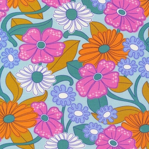 Organic Cotton Floral Fabric, Cloud 9 Organic Cotton, Magic Meadows from The Stardust Collection by Elizabeth Olwen , Quilters Weight
