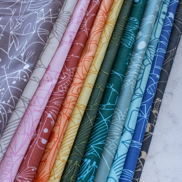 New!! FQ Bundle, 12 Fat Quarters, The entire Charley Harpers End Papers Basic Collection,  Birch Organic Cotton Fabrics