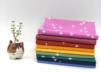 Fabric Bundle,  9 Fat Quarters from the Birch Basics reboot collection, Birch Organic Cotton Fabrics, rainbow bundle