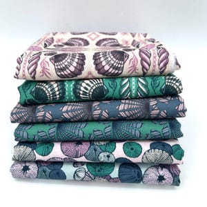 Fabric Bundle, 6 Fat Quarters or 6 Half Yards, Cloud 9 Organic Cotton, The Seashell Serenade Collection by Jayme Murray, Quilters Weight