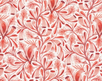 Bird Fabric, Cloud 9 Organic Cotton, Xanthia, Birds and Branches Collection by Kirsten Sevig, Quilters Weight, Red