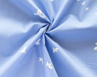 EOB 2 yards + 15”, Organic Cotton Fabric, Flight Cornflower Poplin from the Birch Basics Reboot 2021 Collection, Quilting Fabric, Birds