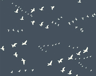EOB 1.25 Yards, Birch Organic Cotton Fabric, Flight in Dusk, camp Holiday Collection, Quilting Fabric, Bird Fabric
