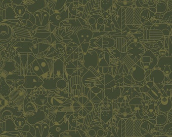 Green Organic Cotton Fabric, Thicket Poplin from the Charley Harper End Papers Basics Collection by Birch Fabrics