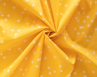 Birch Organic Cotton Fabric, Wink Lemon Poplin from the Birch Basics Reboot 2021 Collection, Yellow star fabric