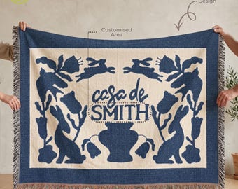 Custom Family Name Woven Blanket | Vintage Floral Tapestry Throw