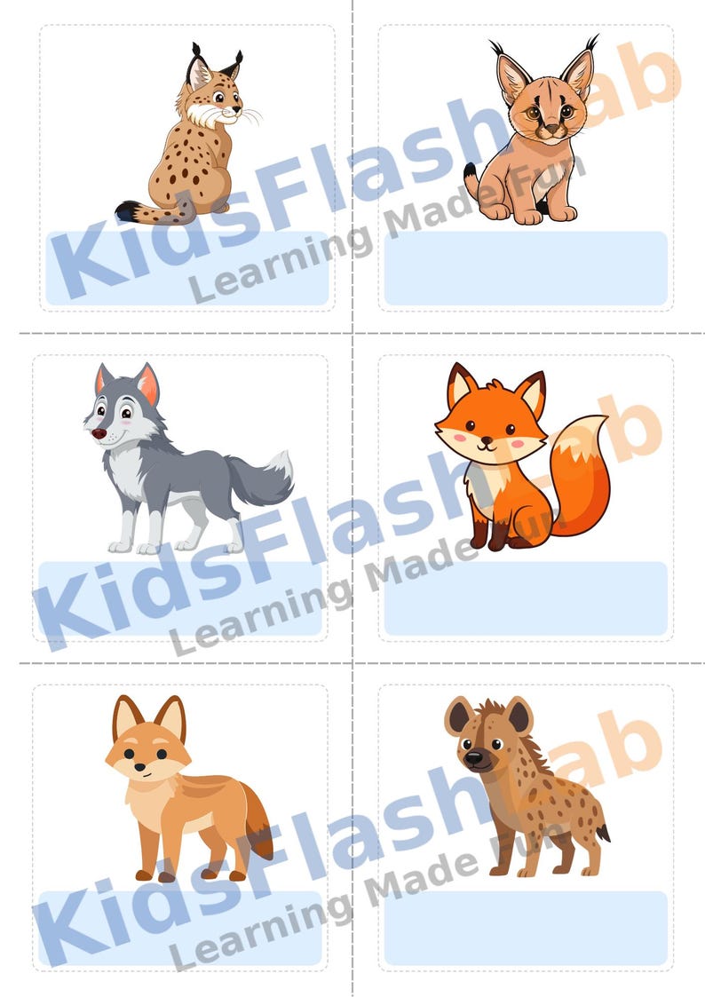 Wild Animals Flash Cards for Kids Printable PDF Montessori Animal ...