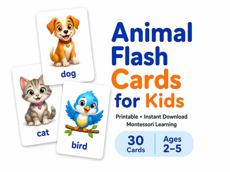 Labeled Flash Cards In Animal Flash Cards for Kids, Montessori Learning, Printable (instant ...