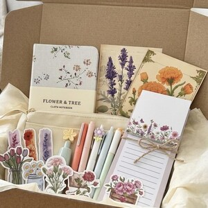 Spring Stationery Box, Pastel Journaling Bundle, Floral Desk Accessories, Scrapbook Supplies image 1