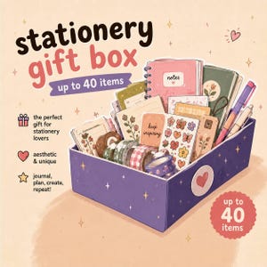Kuratierte Schreibwaren Geschenkbox, Überraschungs-Mystery-Artikel für das Journaling Kit, bis zu 40 Stück