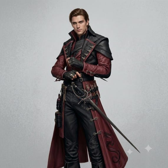 Dark Fantasy Rogue Leather Costume, Vampire Hunter Cosplay Outfit, Medieval Duelist Coat