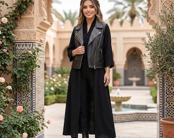 Nietenbesetzte Kunstleder Bikerweste - Gothic Punk Ärmellose Moto Jacke - Spiked Streetwear Damen