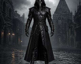Disfraz de médico de la peste para hombre, abrigo de cuero de fantasía oscura, atuendo gótico para cosplay.
